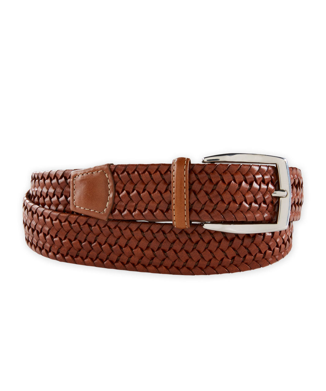 Woven Stretch Leather Belt, Men's Big & Tall