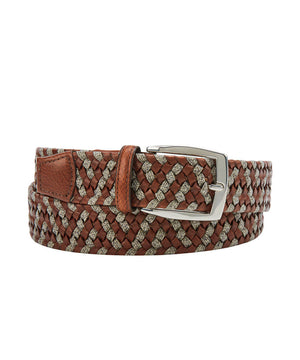 Italian Leather & Linen Elastic Braid Belt