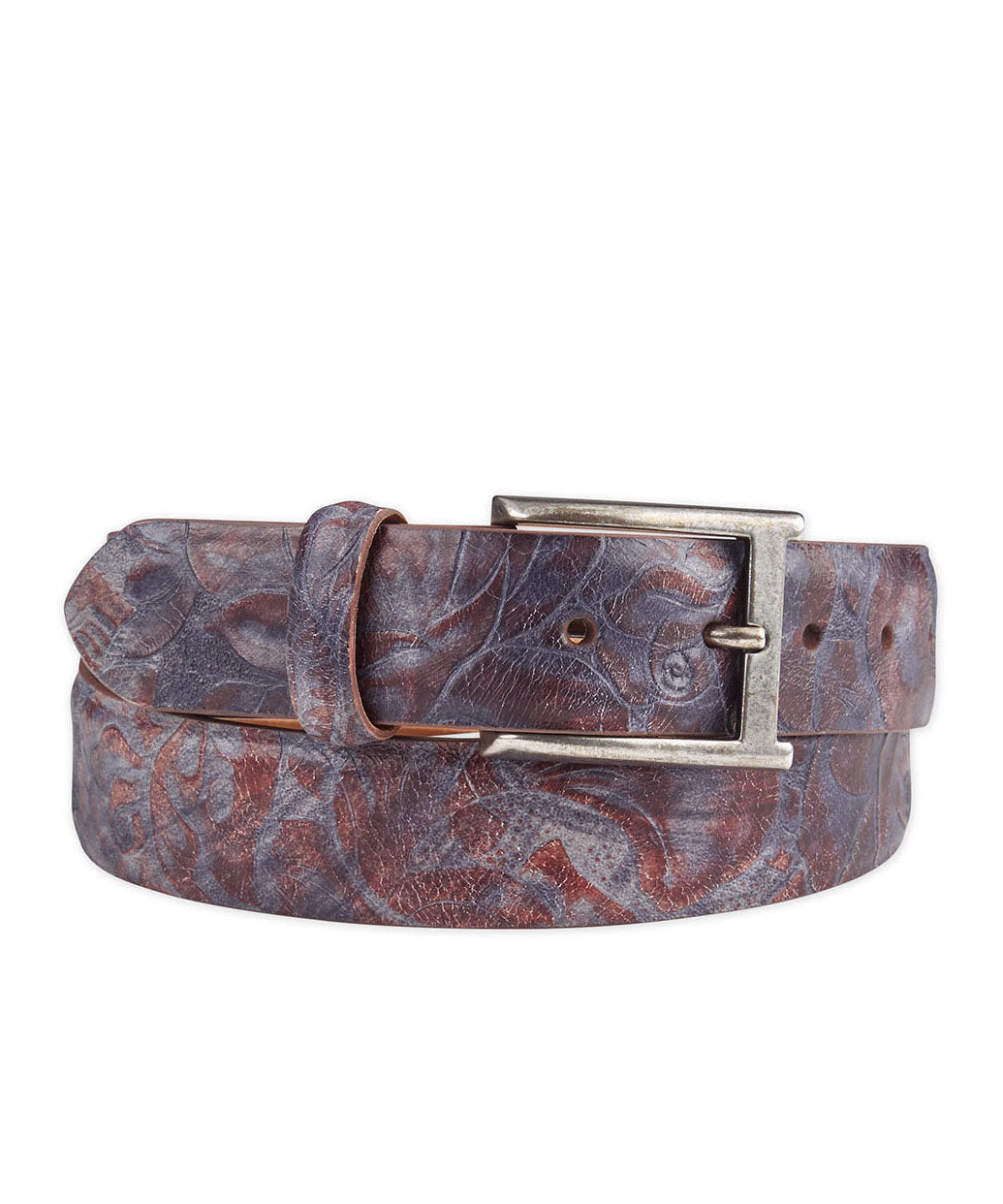 Westport Black Two-Tone Tooled Calfskin Belt, Men's Big & Tall