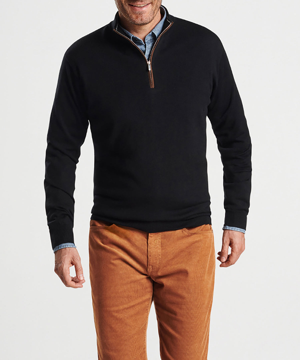 Peter Millar Suede Trim Quarter-Zip Sweater, Men's Big & Tall