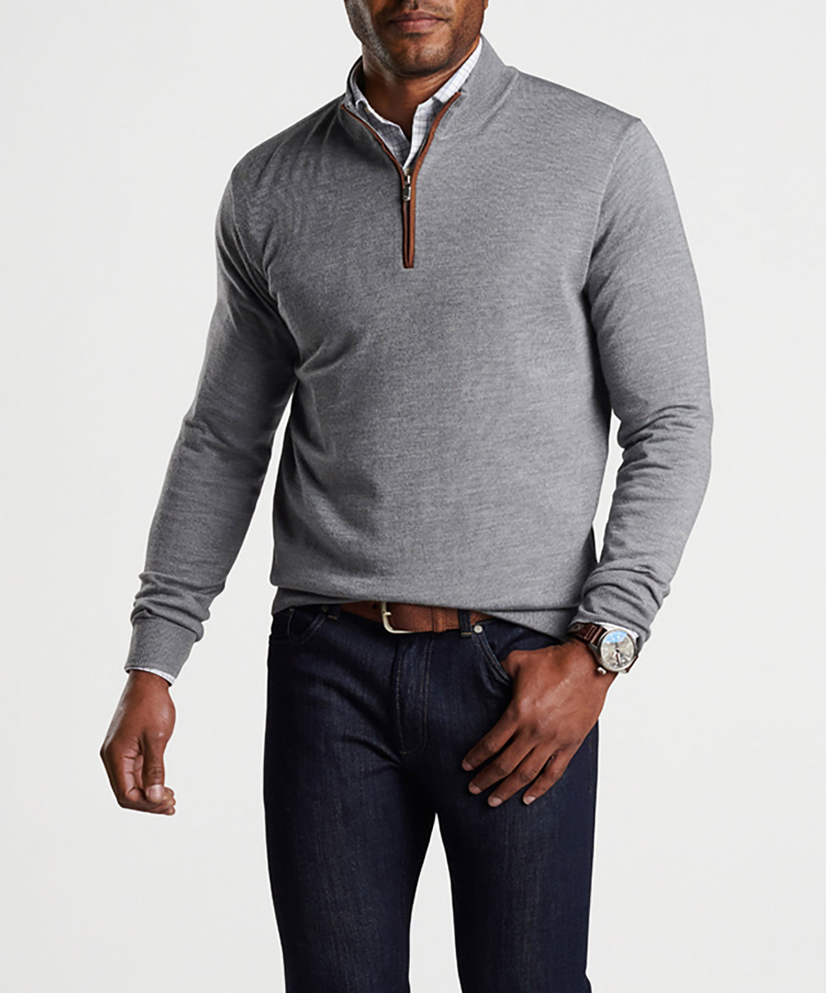 Peter Millar Suede Trim Quarter-Zip Sweater, Men's Big & Tall