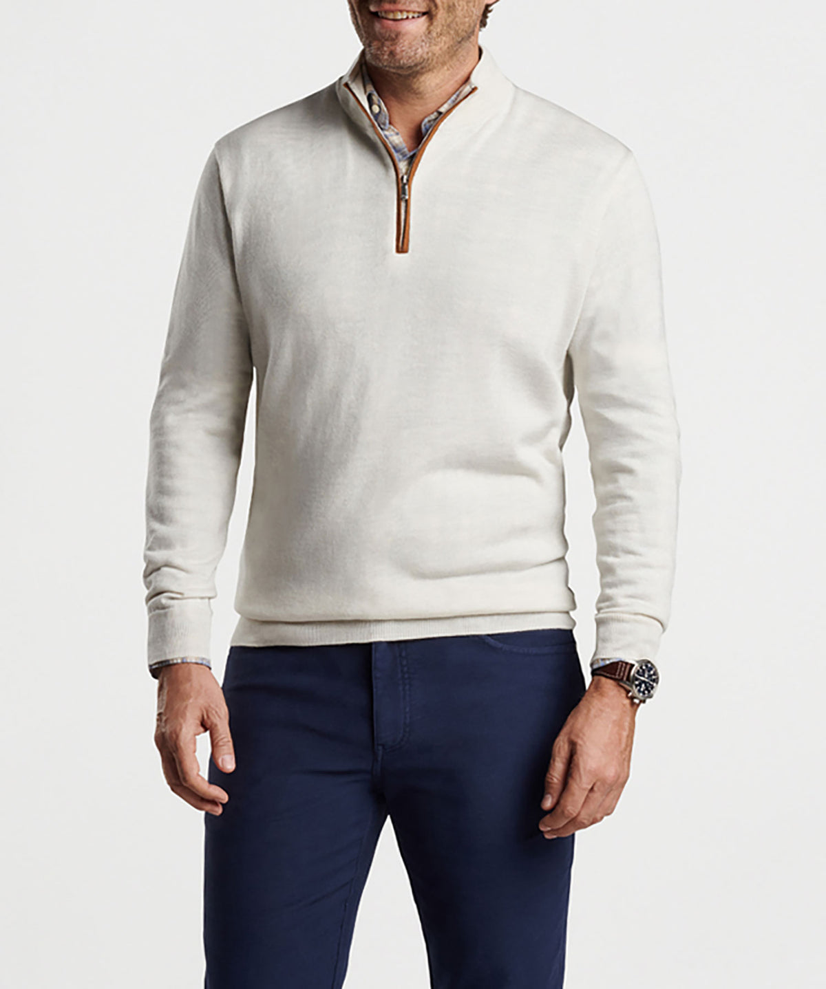 Peter Millar Suede Trim Quarter-Zip Sweater, Men's Big & Tall