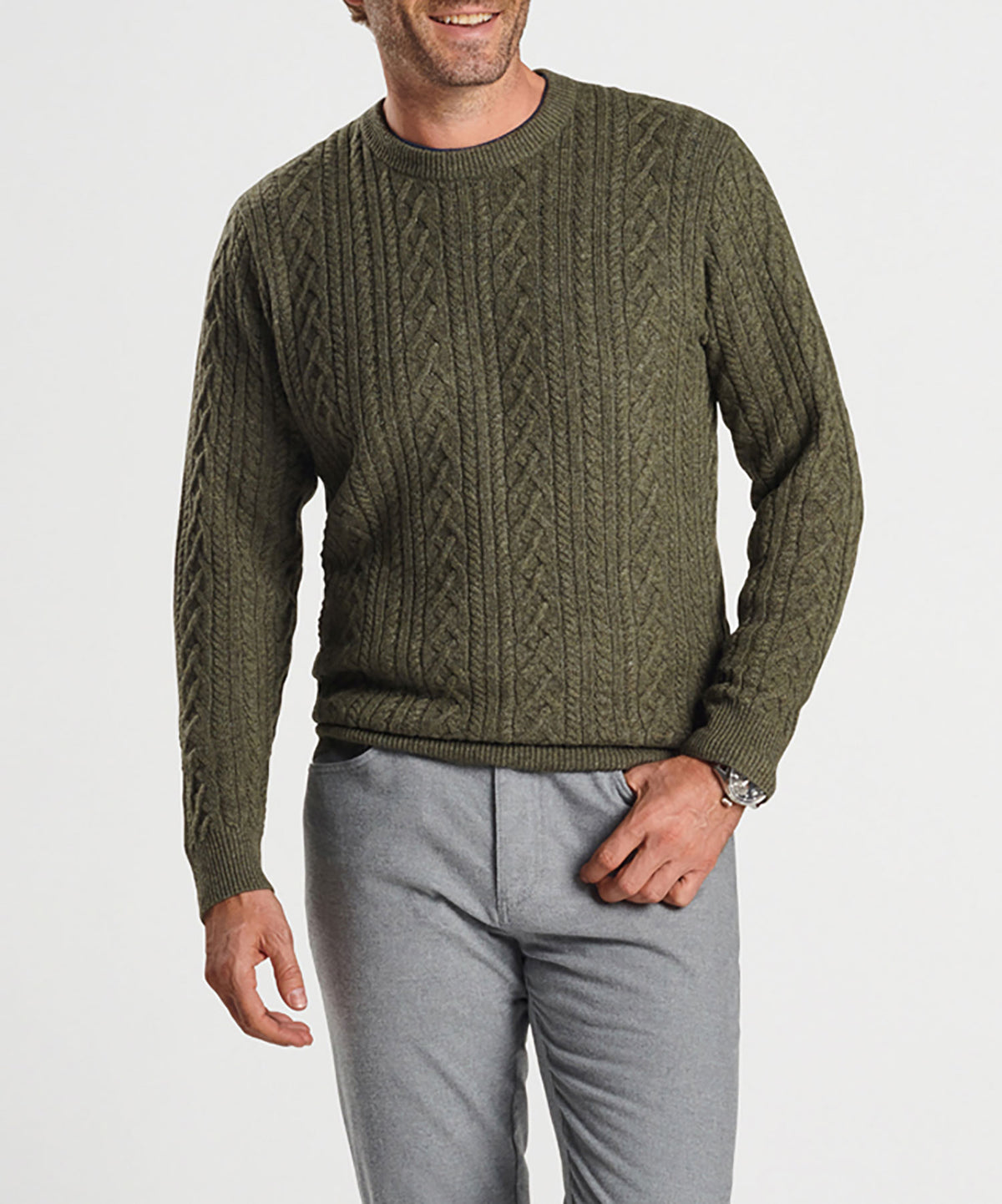 Peter Millar Ridge Cable Crewneck Sweater, Men's Big & Tall