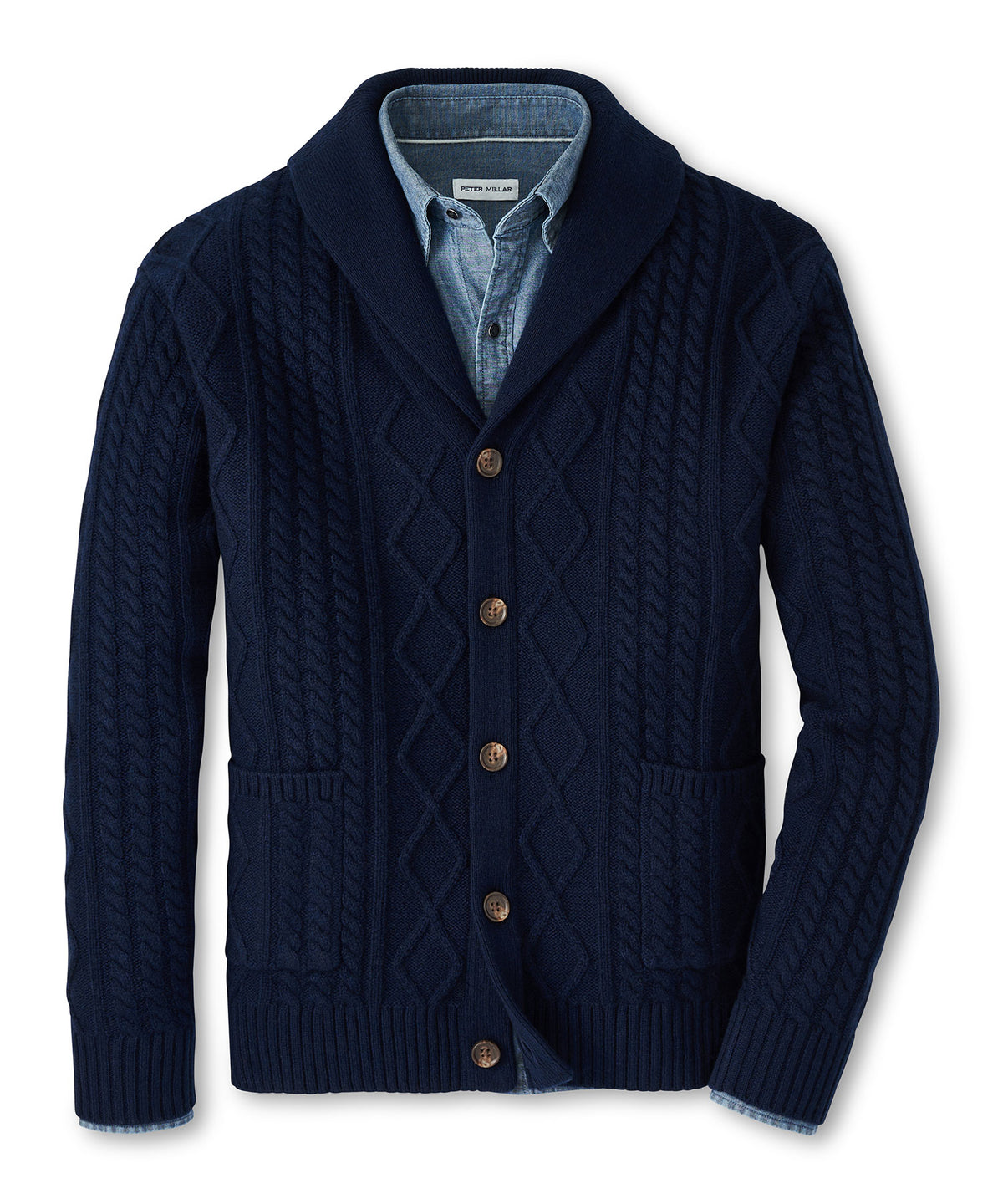 Peter Millar Fisherman Cable Shawl Cardigan, Men's Big & Tall