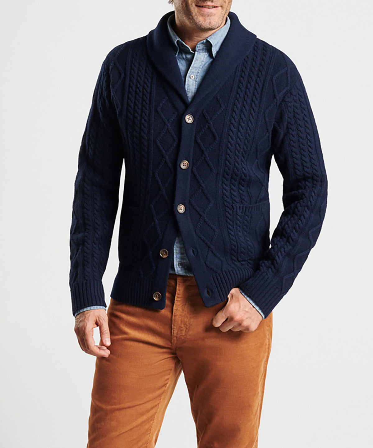 Peter Millar Fisherman Cable Shawl Cardigan, Men's Big & Tall