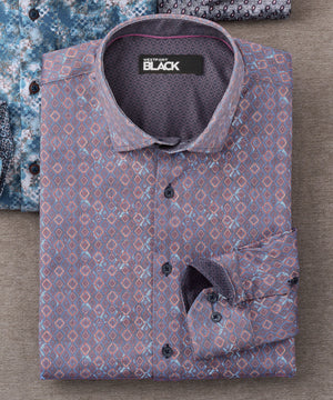 Westport Black Long Sleeve Patterned Sport Shirt