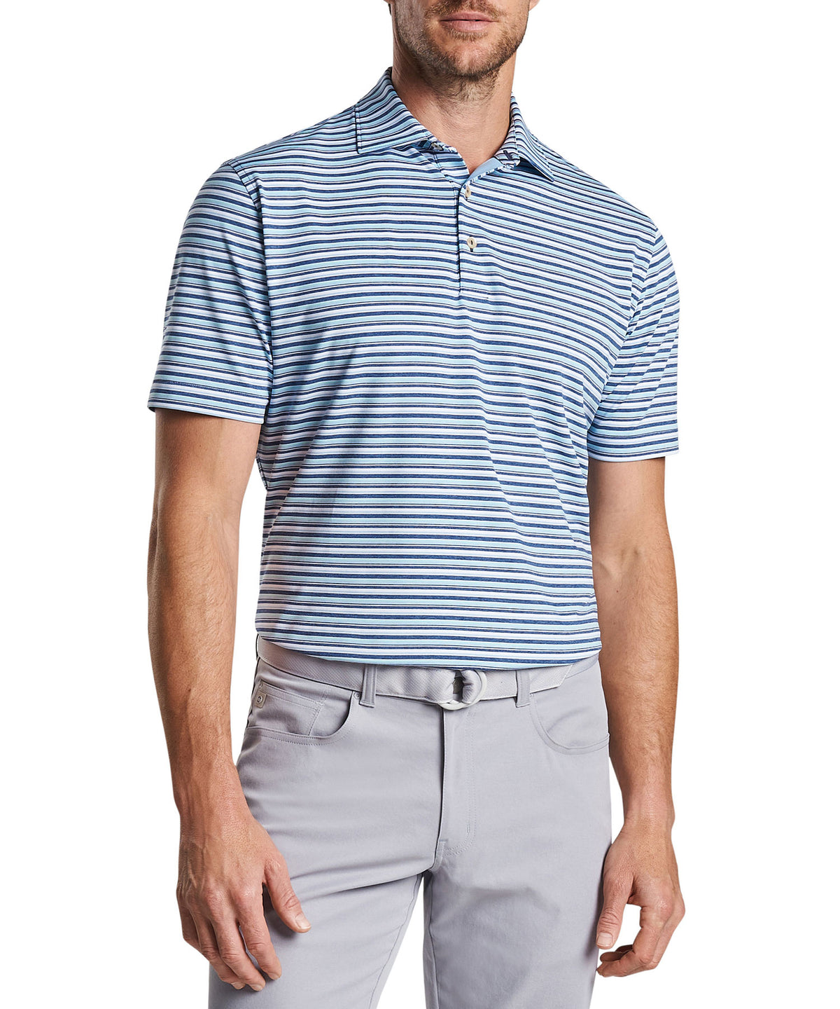 Peter Millar Short Sleeve Oakland Stripe Polo Knit Shirt, Men's Big & Tall