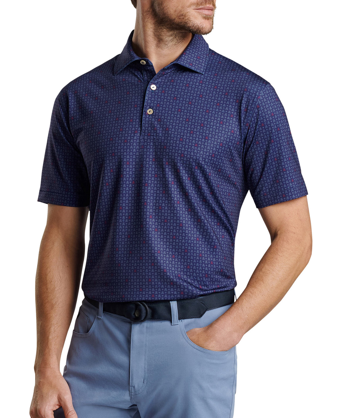 Peter Millar Short Sleeve Skull Print Polo Knit Shirt, Men's Big & Tall