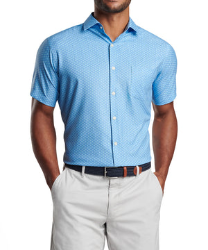 Peter Millar Clam Print Short Sleeve Spread Collar Sport Shirt