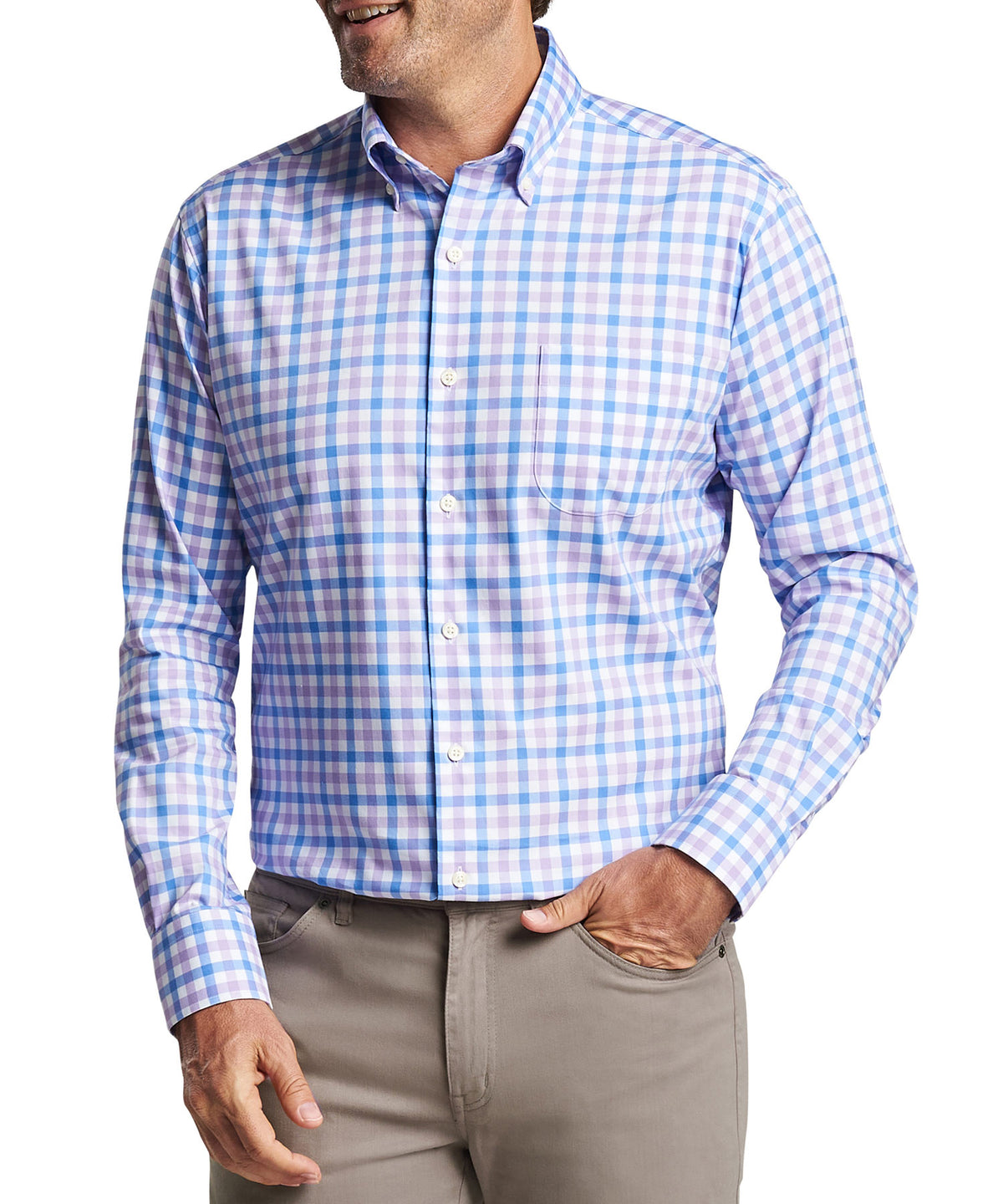 Peter Millar Long Sleeve Castine Button-Down Collar Patterned Sport Shirt, Men's Big & Tall