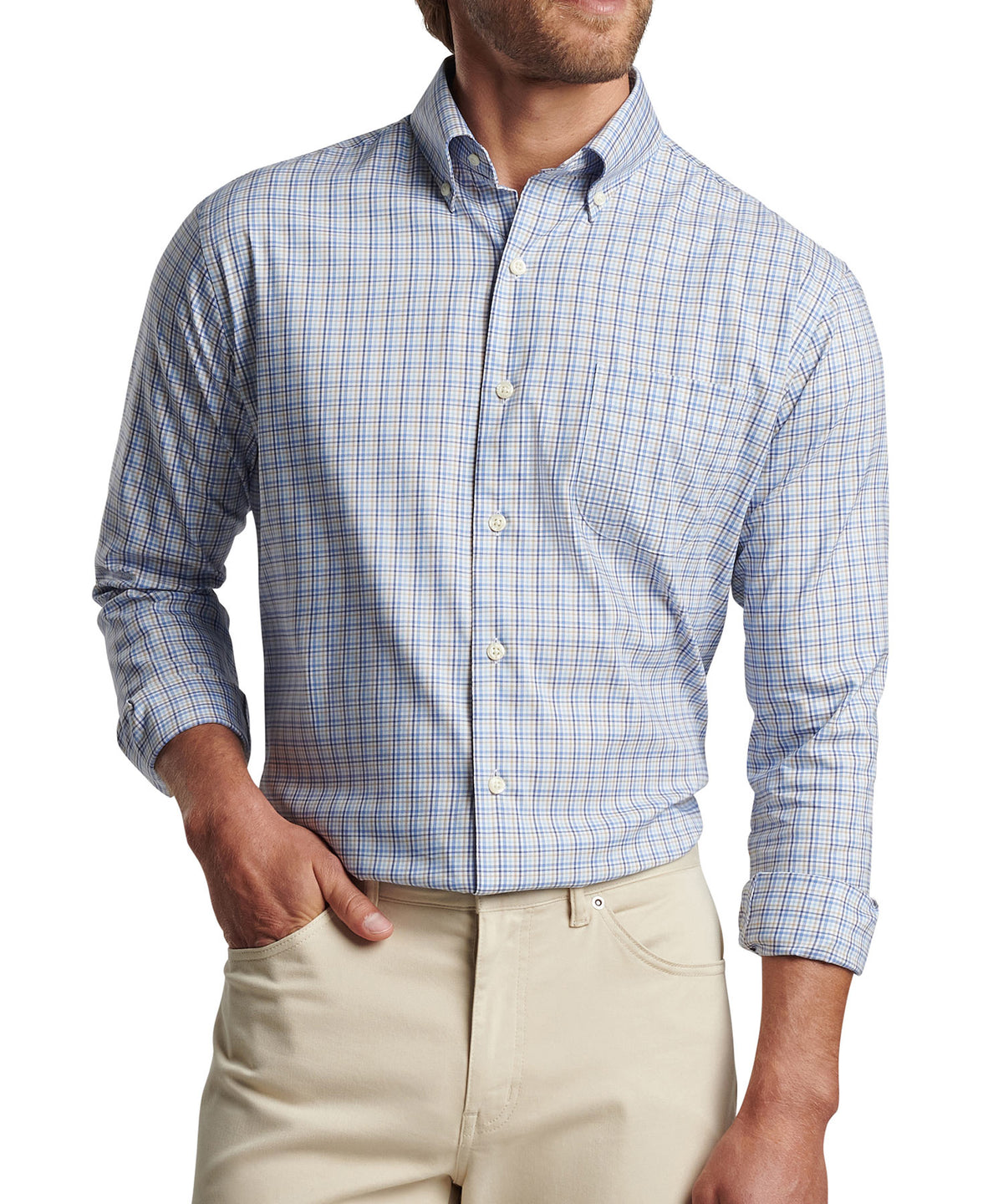 Peter Millar Long Sleeve Cutler Button-Down Collar Patterned Sport Shirt, Men's Big & Tall