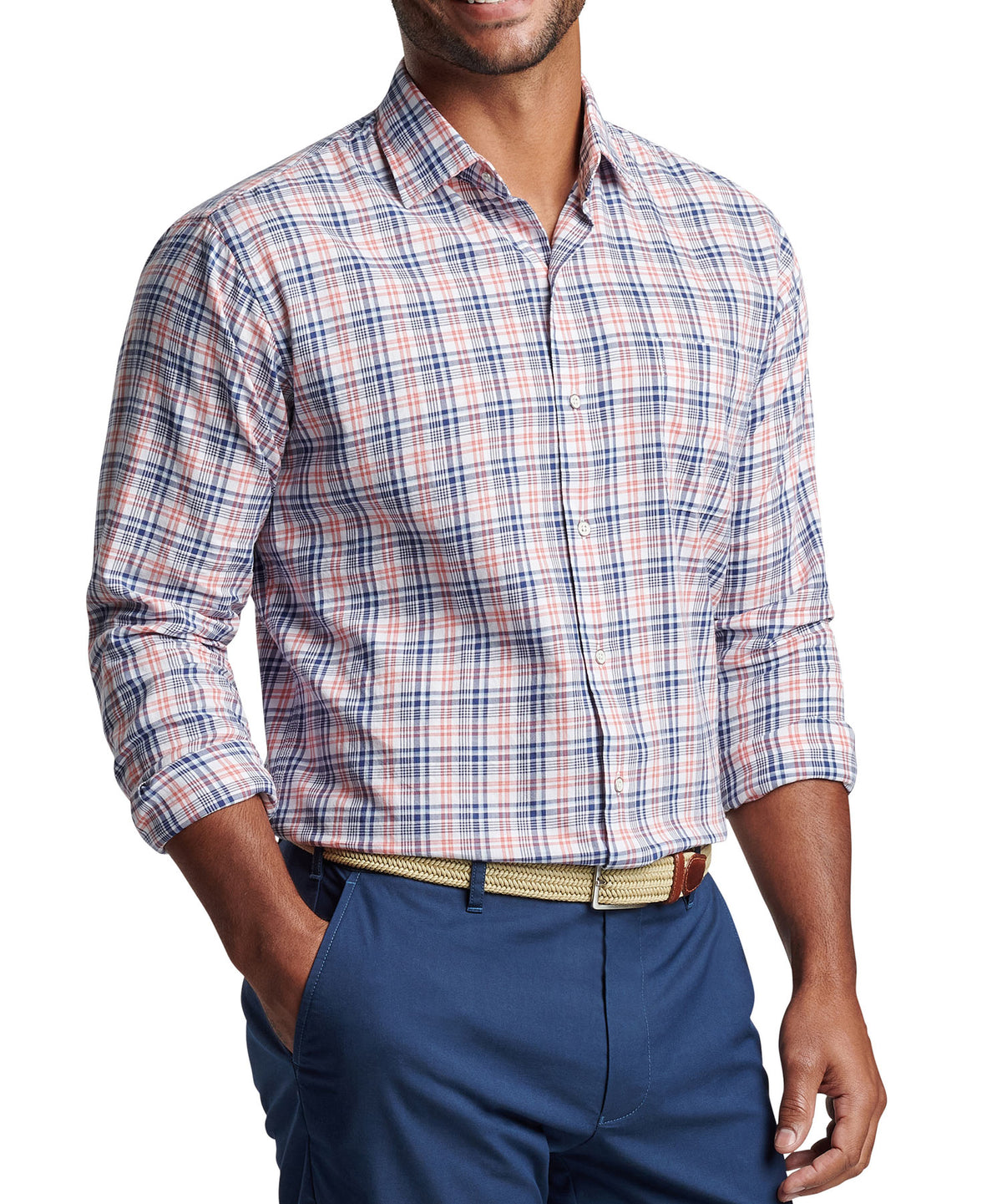 Peter Millar Beacon Spread Collar Sport Shirt, Men's Big & Tall