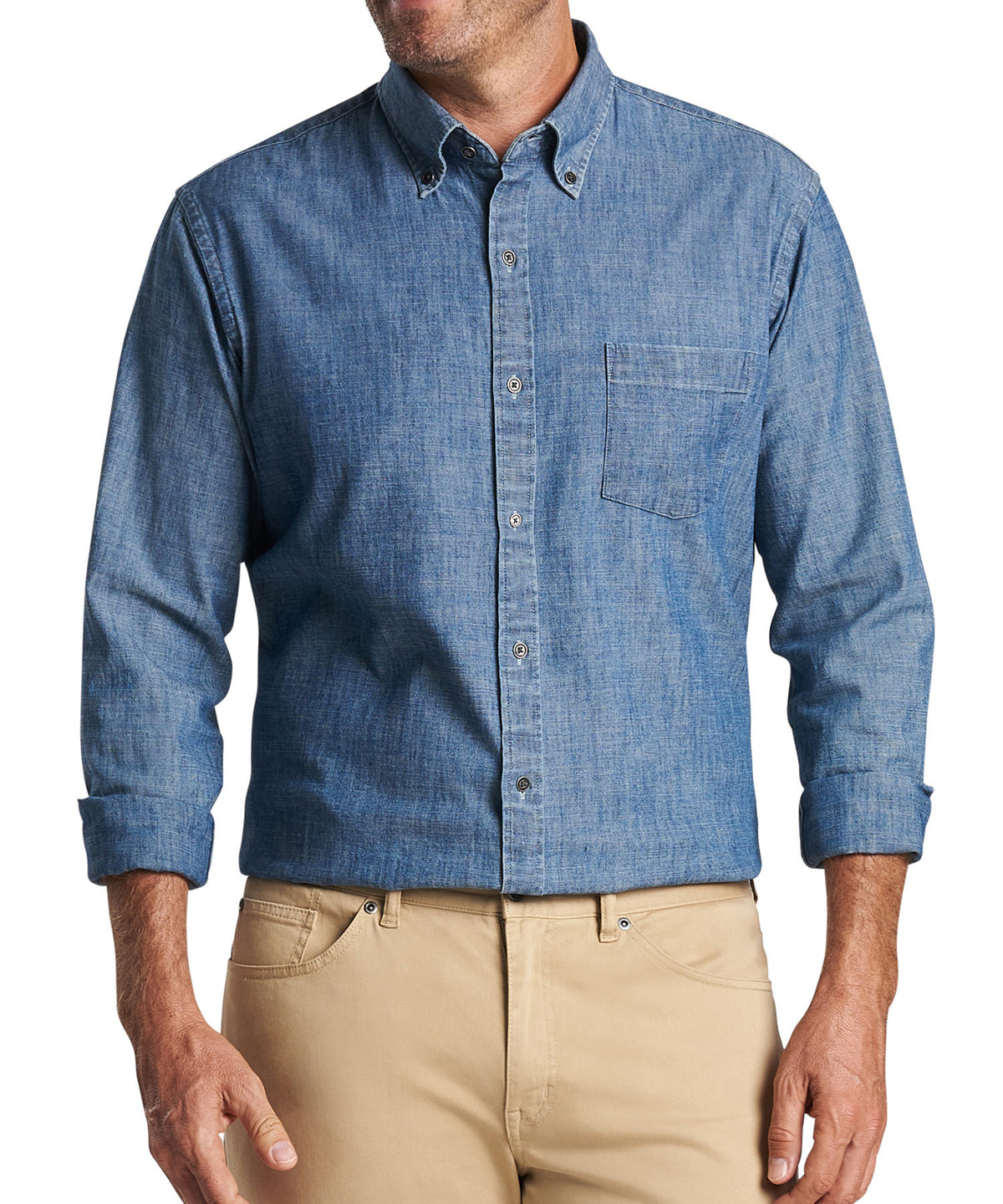 Peter Millar Long Sleeve Chambray Button-Down Collar Sport Shirt, Men's Big & Tall