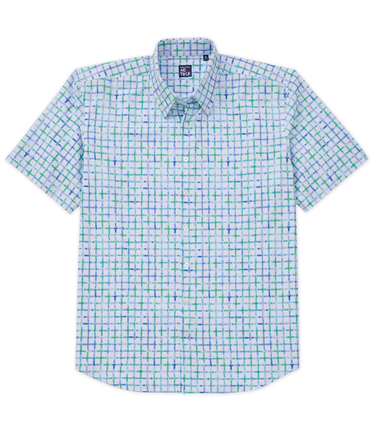 Westport No-Tuck Short Sleeve 'Tiles' Stretch Performance Check Shirt, Men's Big & Tall