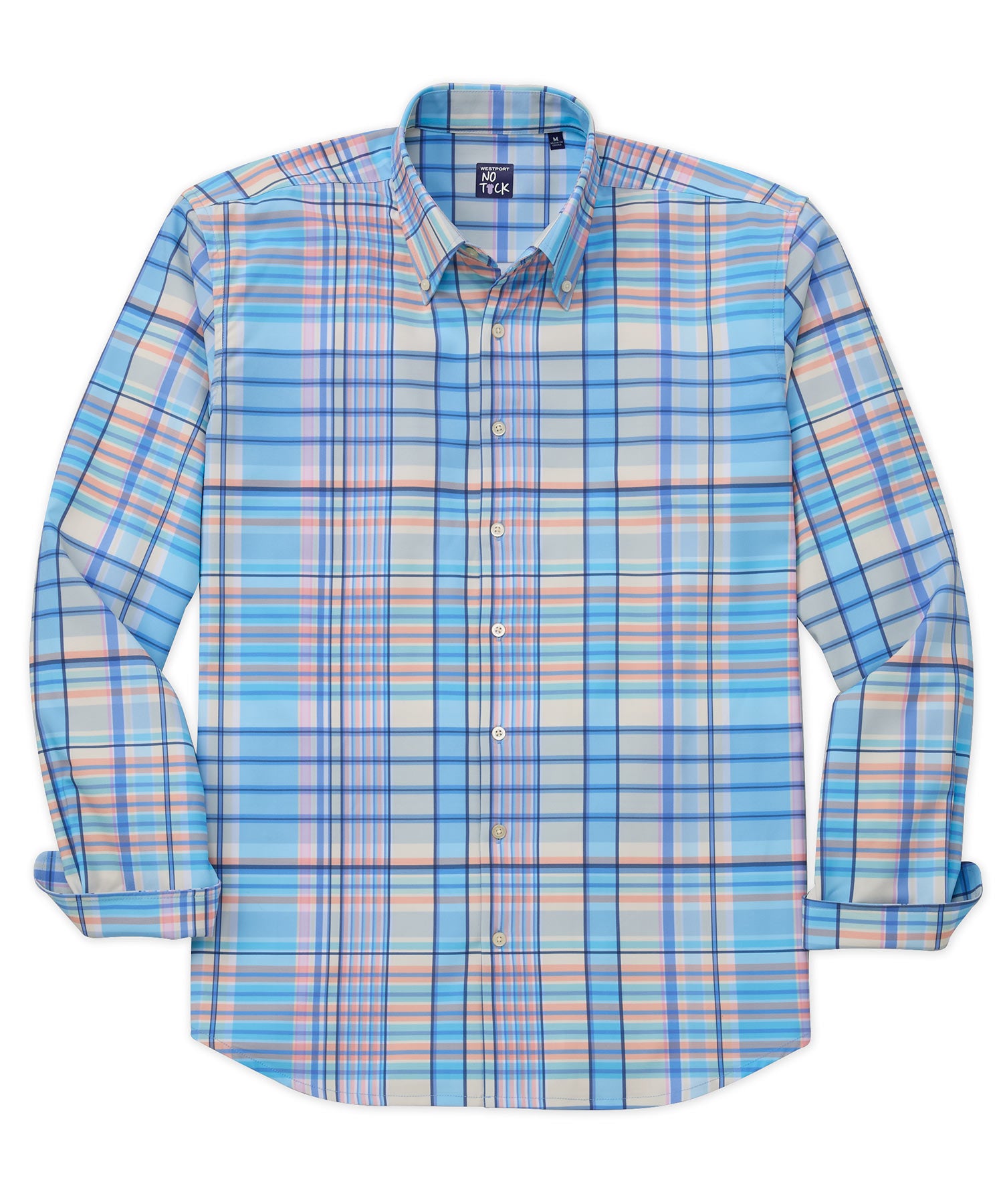 Westport No-Tuck Long Sleeve 'Pastel Plaid' Stretch Performance Sport Shirt, Men's Big & Tall