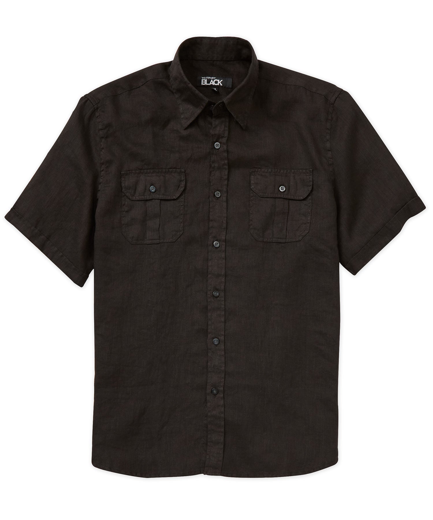 Westport Black Short Sleeve Linen Button-Under Collar Safari Shirt, Men's Big & Tall