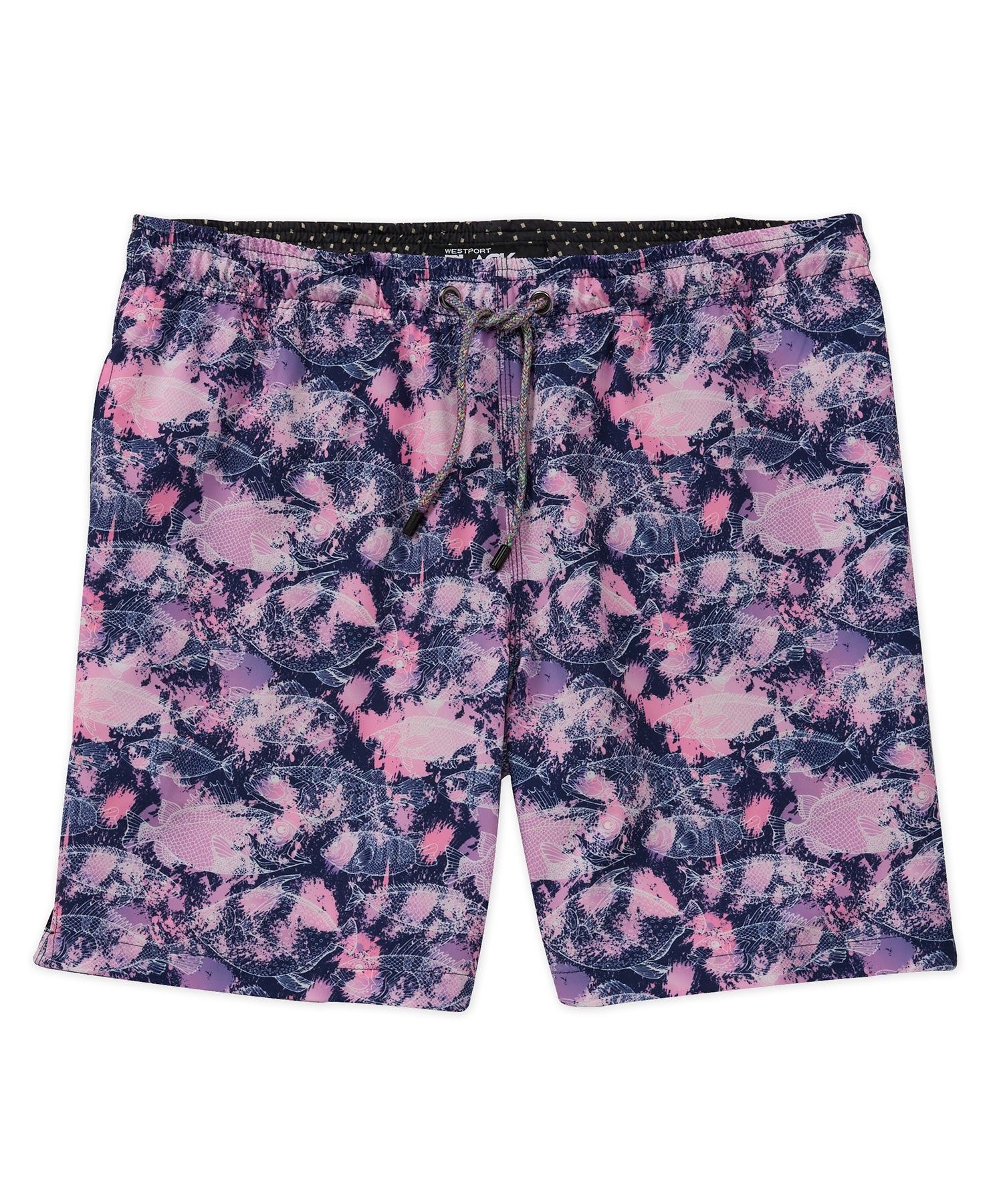 Westport Black Hampton Fish Drawing Print Swim Short, Men's Big & Tall