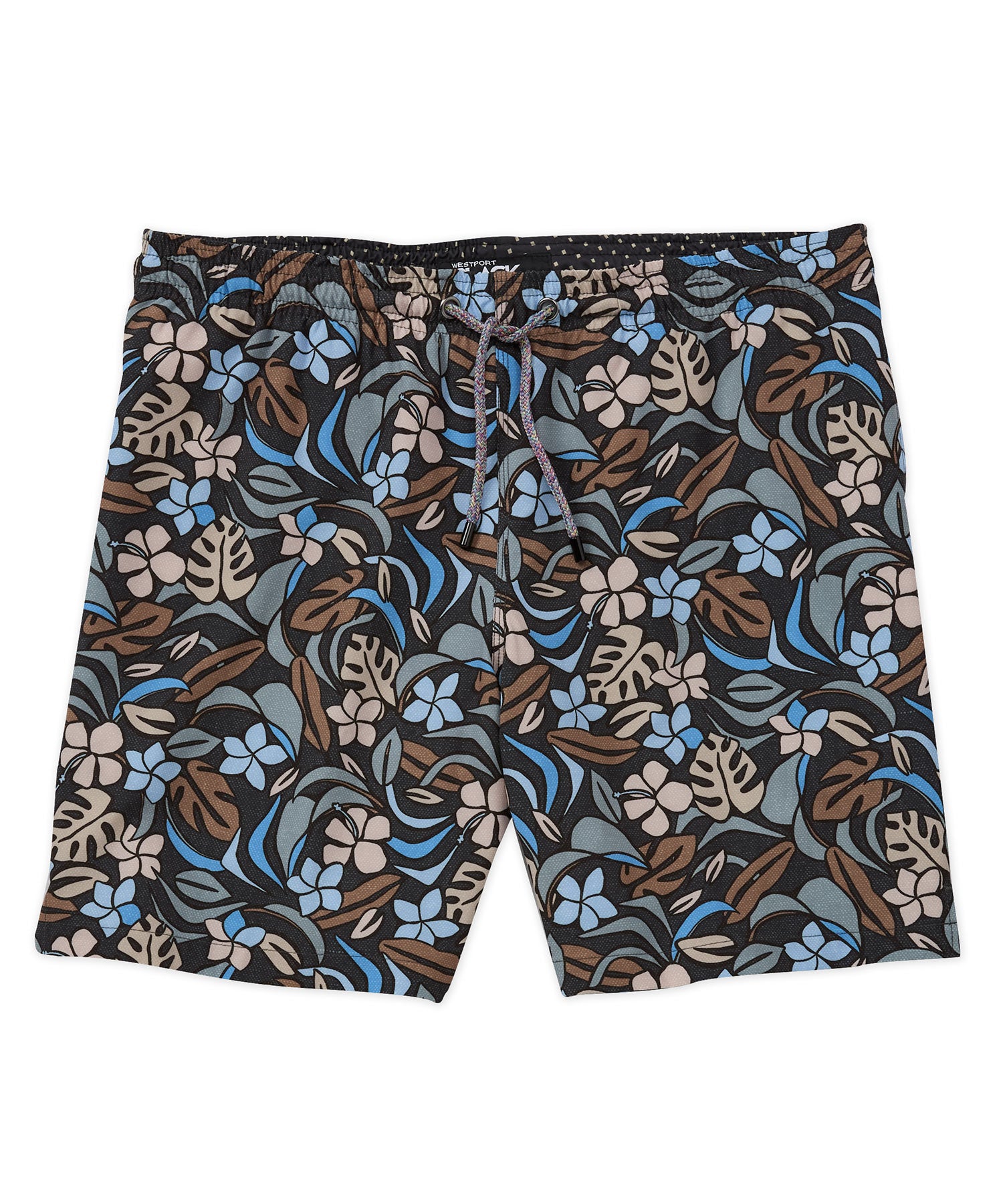 Westport Black Hampton Abstract Tropical Print Swim Short, Men's Big & Tall