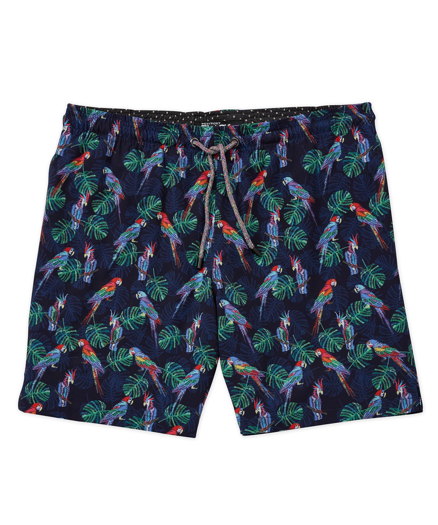 Westport Black Hampton Tropical Embroidered Birds Print Swim Short, Men's Big & Tall