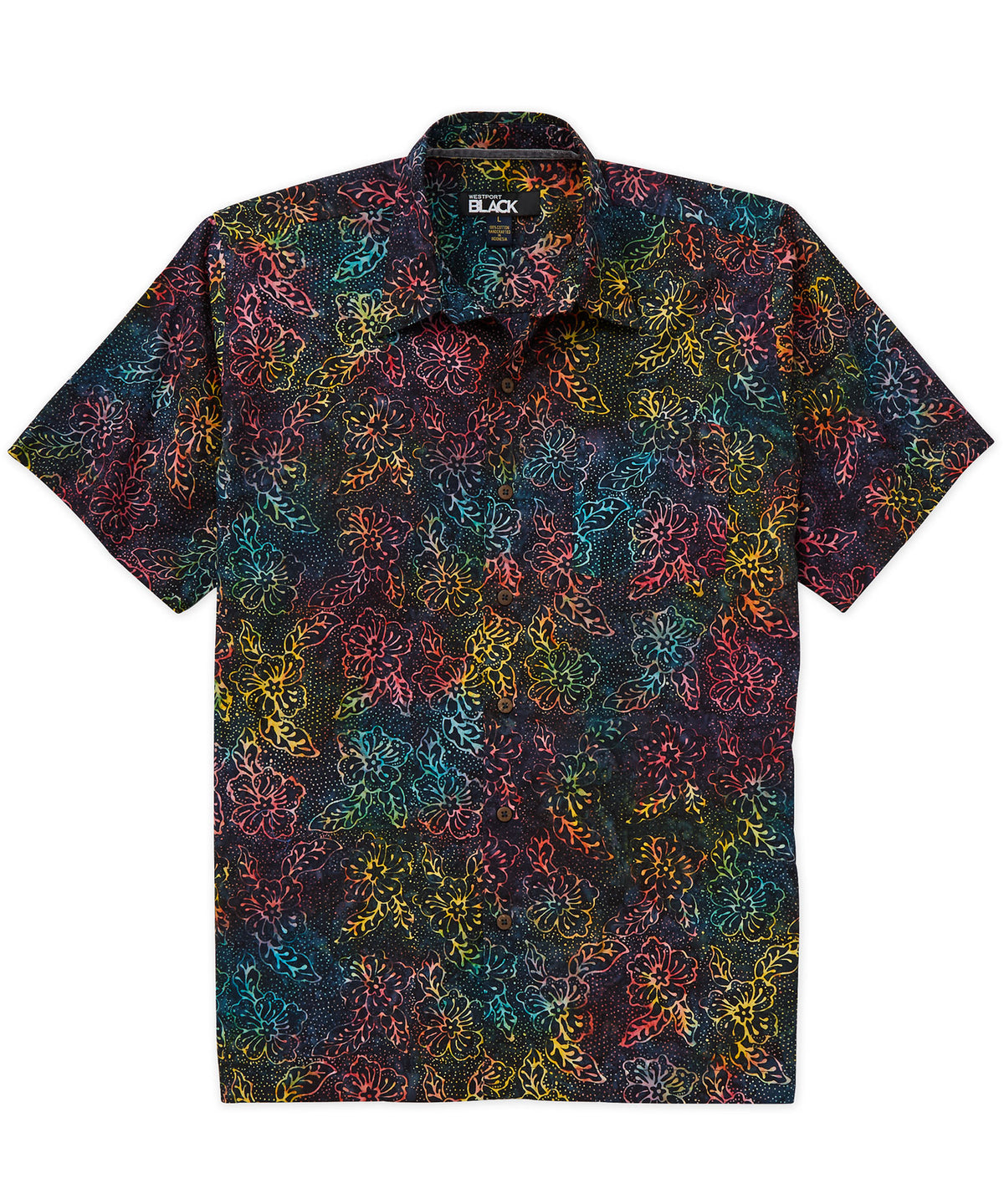 Westport Black Short Sleeve Batik Print Camp Shirt, Men's Big & Tall