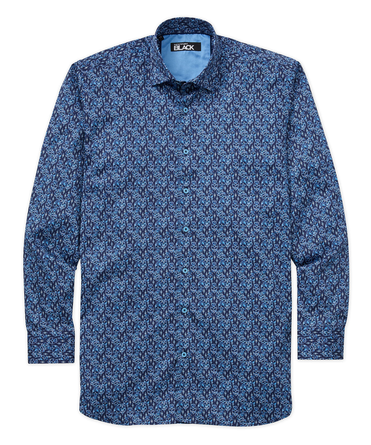 Westport Black Long Sleeve Spread Collar Multi Skulls Print Sport Shirt, Men's Big & Tall