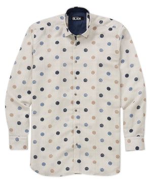 Westport Black Long Sleeve Spread Collar Polka Dot Print Sport Shirt