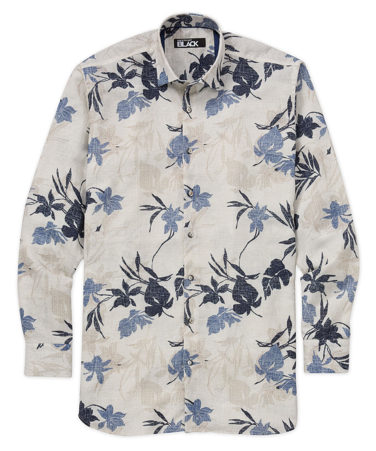 Westport Black Long Sleeve Spread Collar Tropical Flower Print Sport Shirt, Men's Big & Tall