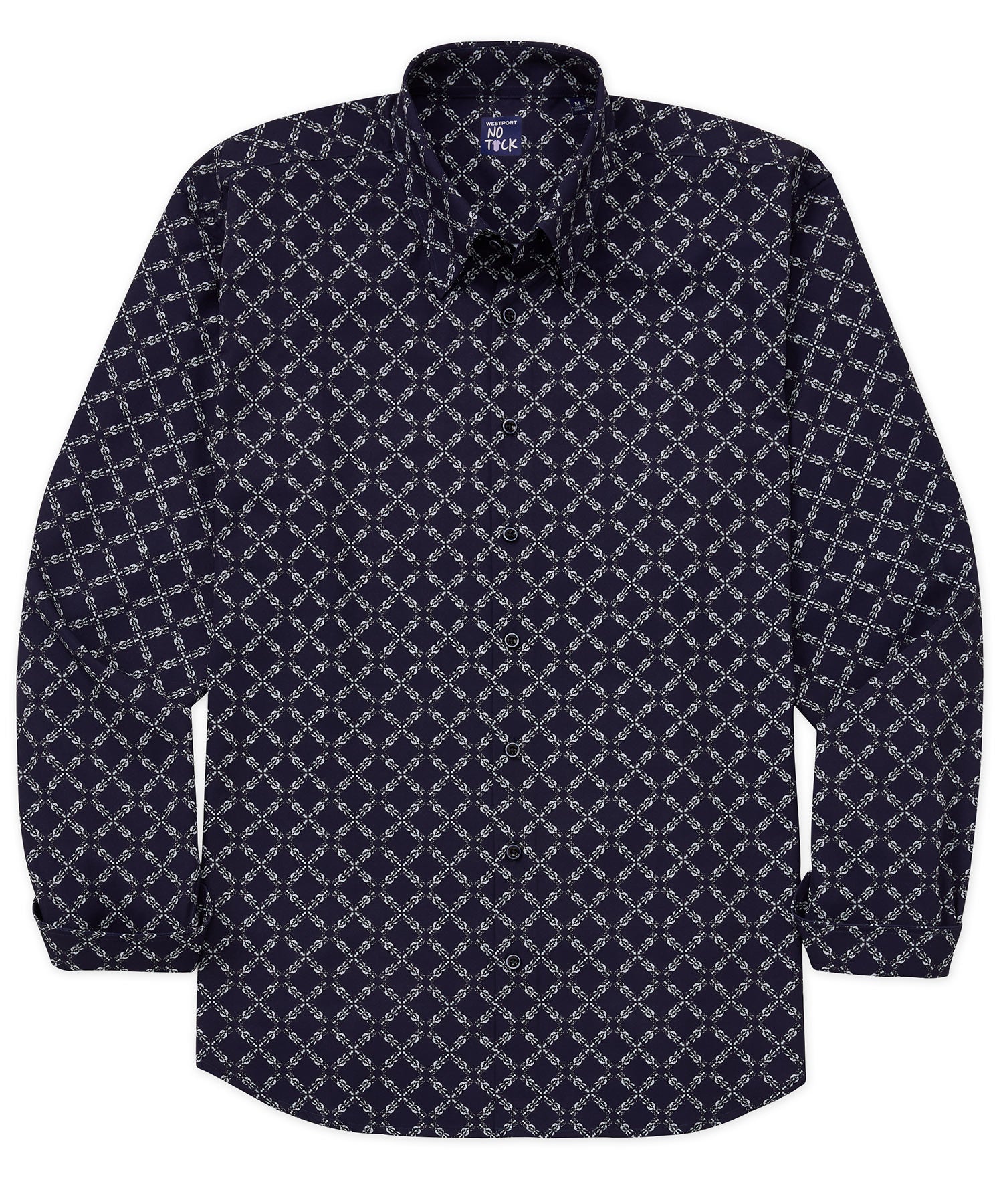 Westport No-Tuck Long Sleeve Button Under Spread Collar Stretch Performance 'Iconic' Print Sport Shirt, Men's Big & Tall