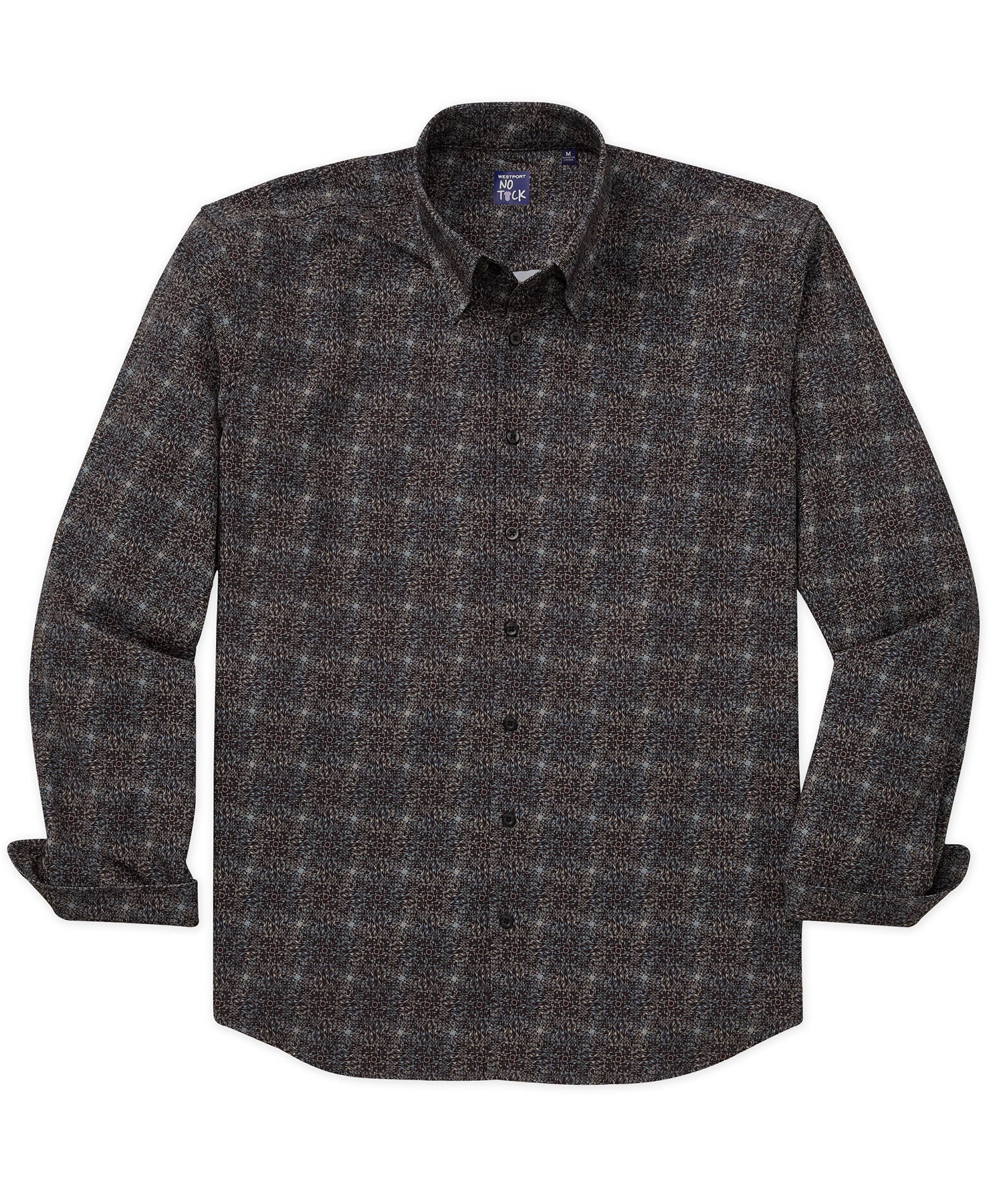 Westport No-Tuck Long Sleeve Button Under Spread Collar Stretch Performance 'Smoky Haze' Print Sport Shirt, Men's Big & Tall