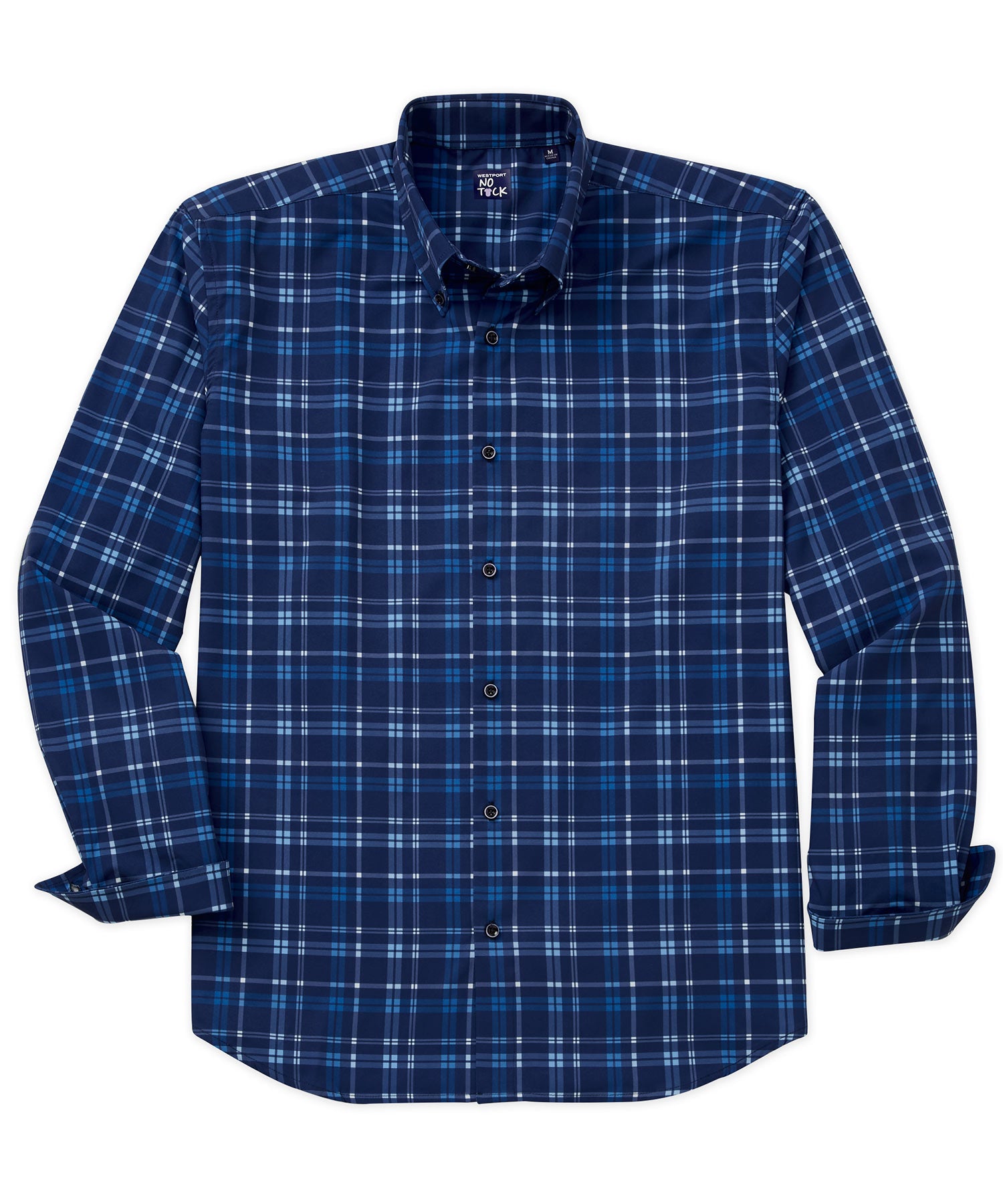 Westport No-Tuck Long Sleeve Button Down Collar Stretch Performance Plaid Print Sport Shirt, Men's Big & Tall