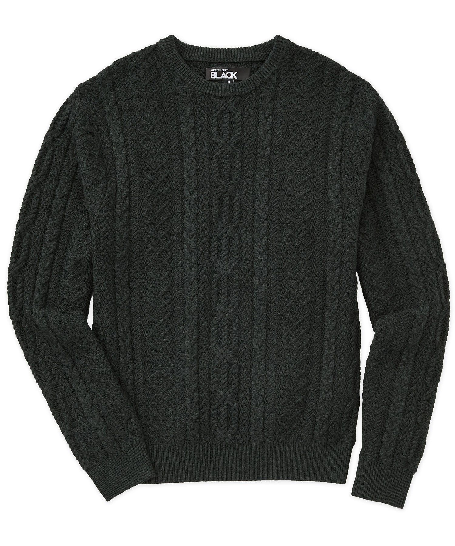 Westport Black Connery Cable Crew Neck Pullover Sweater, Men's Big & Tall