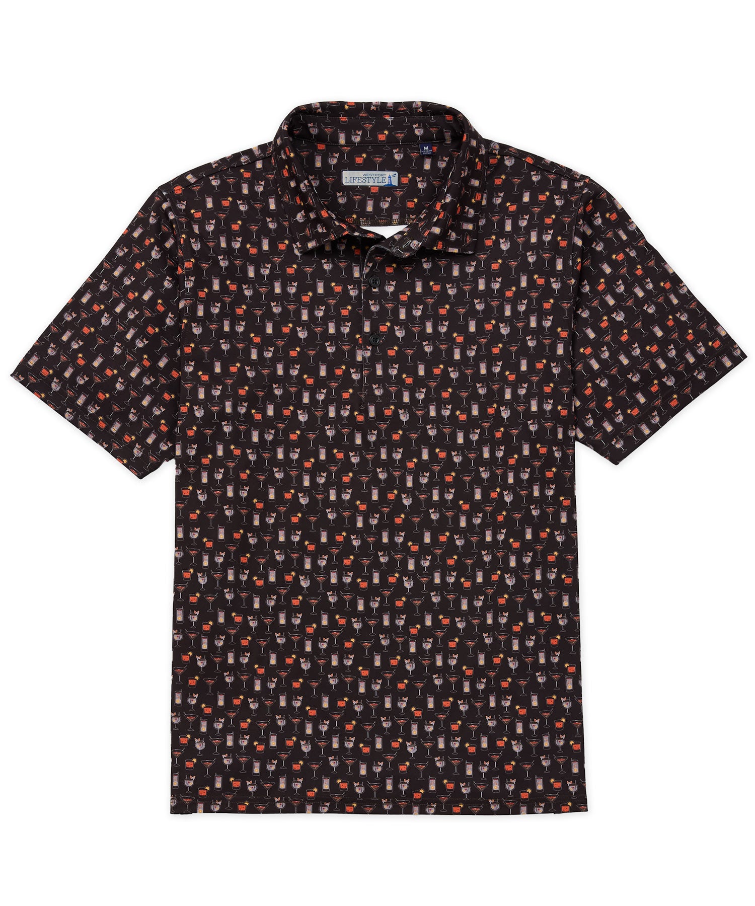 Westport Lifestyle Short Sleeve 'Cocktails' Printed Performance Polo Knit Shirt