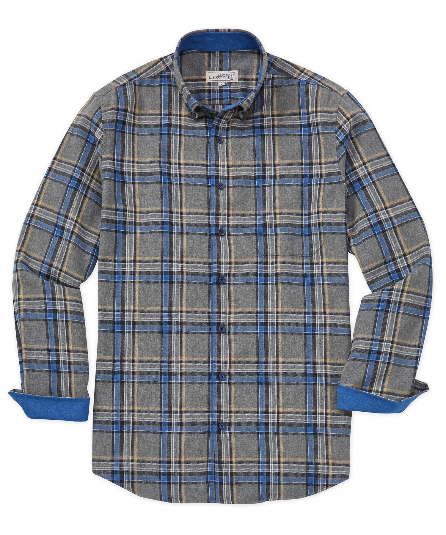 Westport Lifestyle Long Sleeve Button Down Collar Flannel Sport Shirt, Men's Big & Tall