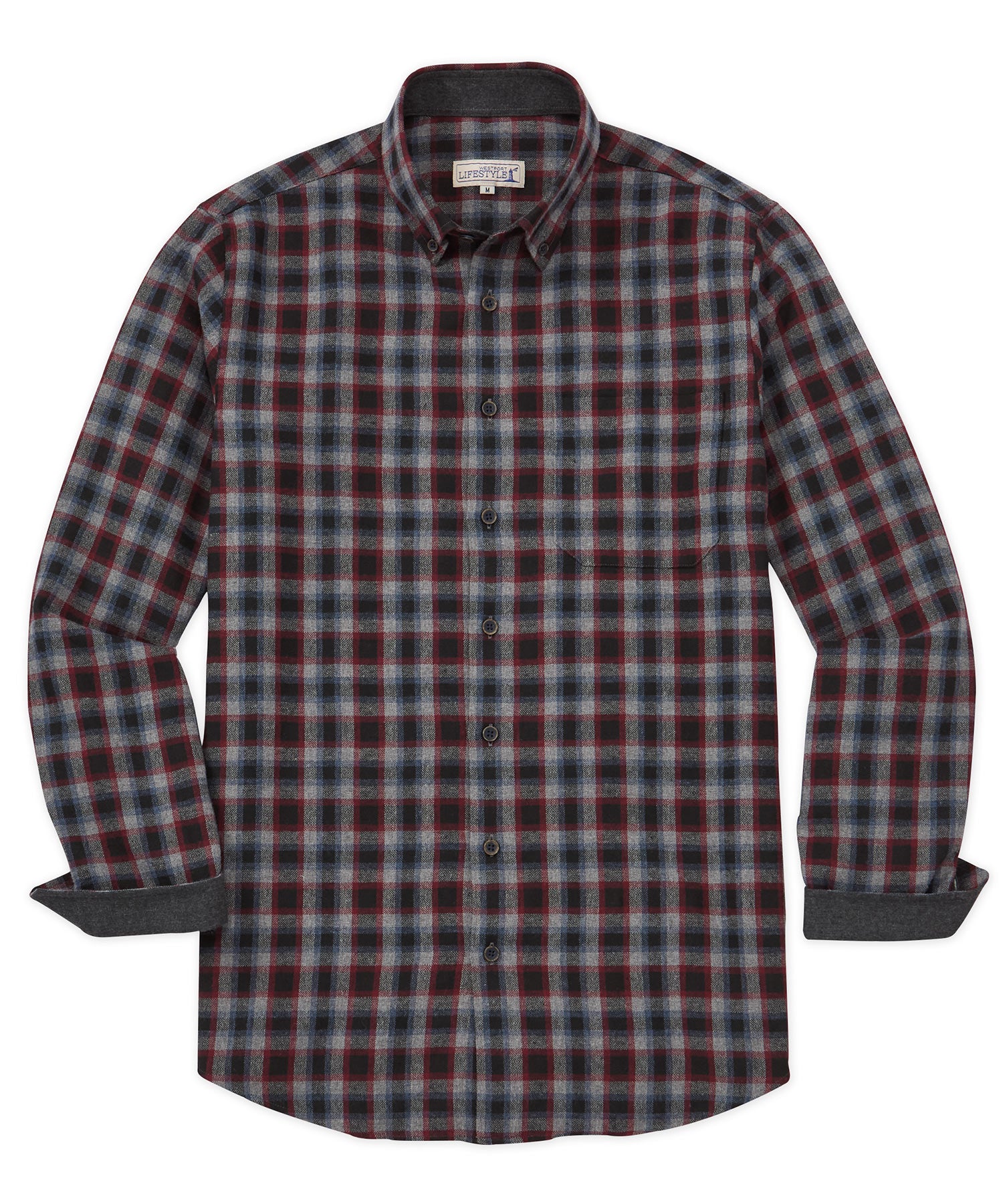 Westport Lifestyle Long Sleeve Button Down Collar Flannel Sport Shirt, Men's Big & Tall