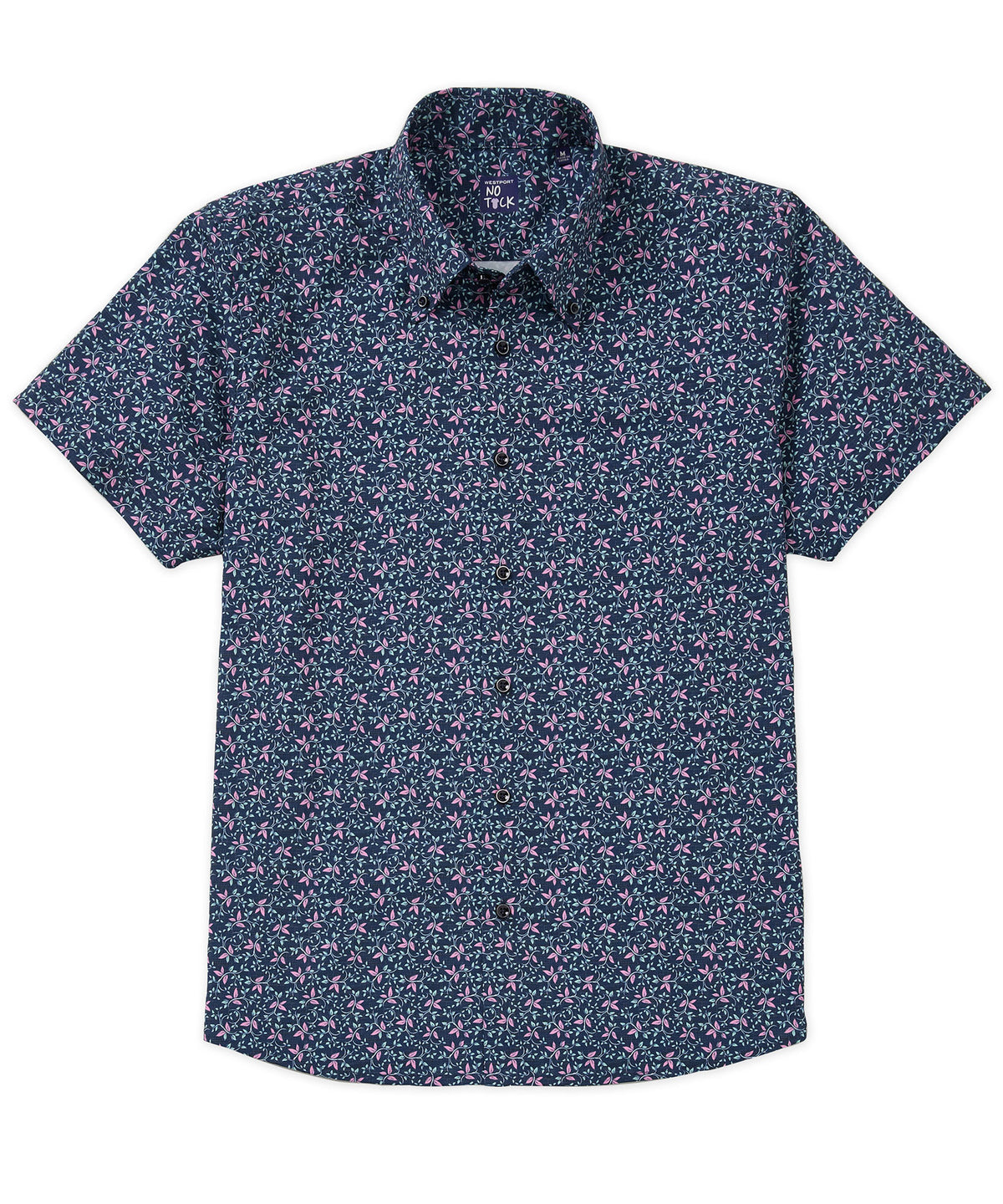 Westport No-Tuck Short Sleeve Button Down Collar Stretch Performance 'Vines' Sport Shirt, Men's Big & Tall