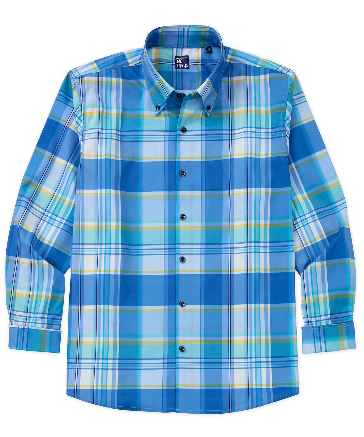 Westport No-Tuck Long Sleeve Button Down Collar Stretch Performance Plaid Sport Shirt, Men's Big & Tall