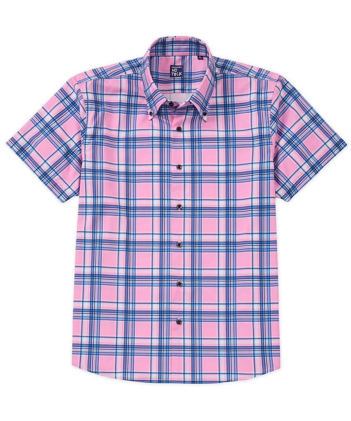 Westport No-Tuck Short Sleeve Button Down Collar Stretch Performance Plaid Sport Shirt, Men's Big & Tall