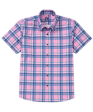 Westport No-Tuck Short Sleeve Button Down Collar Stretch Performance Plaid Sport Shirt