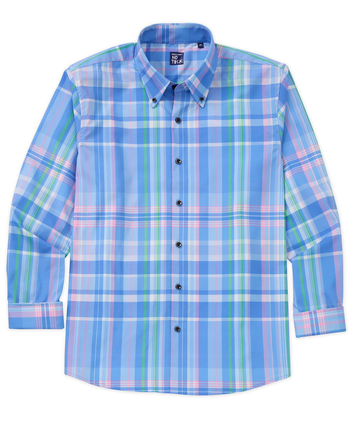 Westport No-Tuck Long Sleeve Button Down Collar Stretch Performance Plaid Sport Shirt, Men's Big & Tall