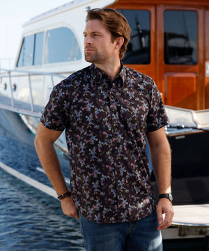 Westport No-Tuck Short Sleeve Button Down Collar Stretch Performance 'Lush Paisley' Sport Shirt