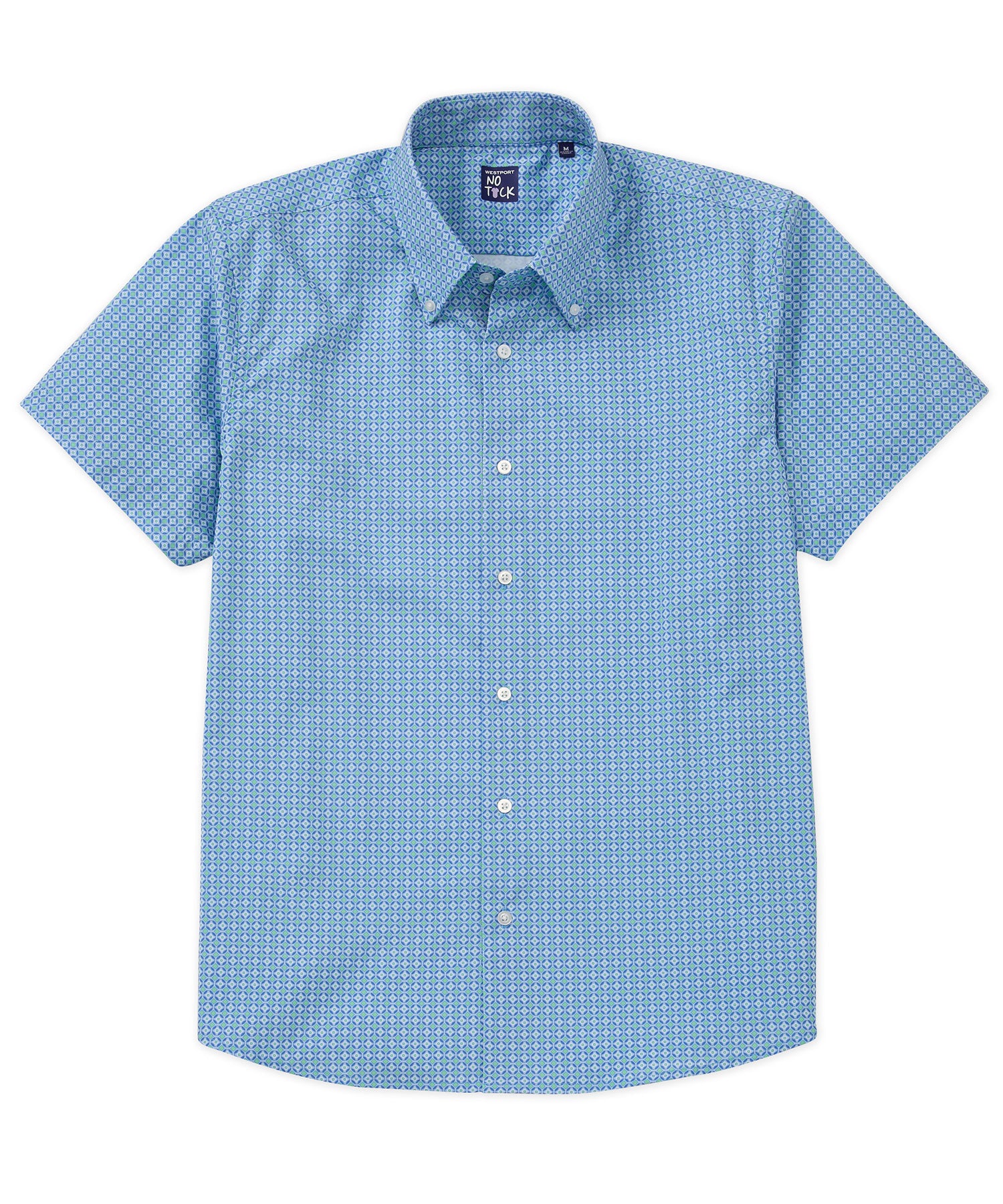 Westport No-Tuck Short Sleeve Button Down Collar Stretch Performance 'Intricate Tiles' Sport Shirt