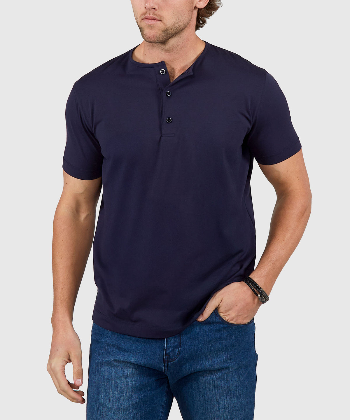 Westport No-Tuck Short Sleeve Cotton Performance Stretch Henley Knit Shirt, Men's Big & Tall