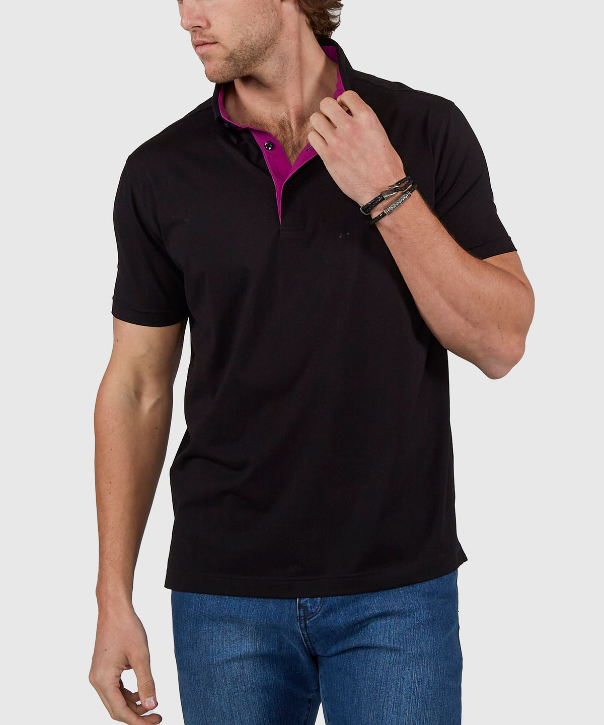 Westport No-Tuck Short Sleeve Cotton Performance Contrast Trim Placket Polo Knit Shirt, Men's Big & Tall