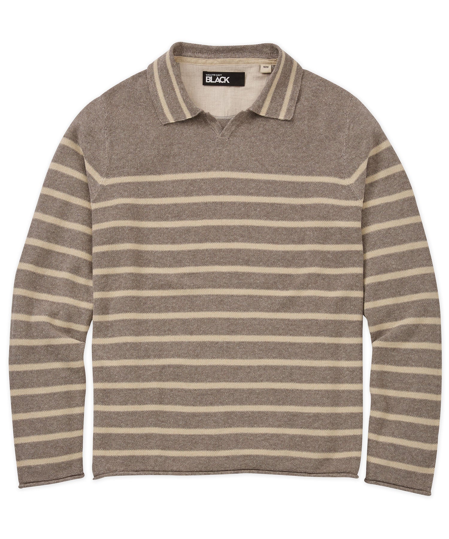 Westport Black Long Sleeve Striped V-Neck Polo Knit Shirt