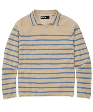 Westport Black Long Sleeve Striped V-Neck Polo Knit Shirt