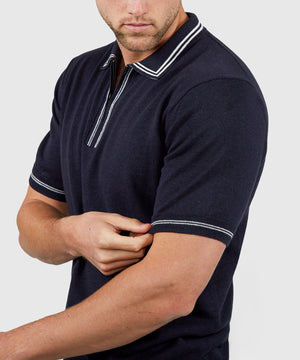 Westport Black Short Sleeve Retro II Zip Polo