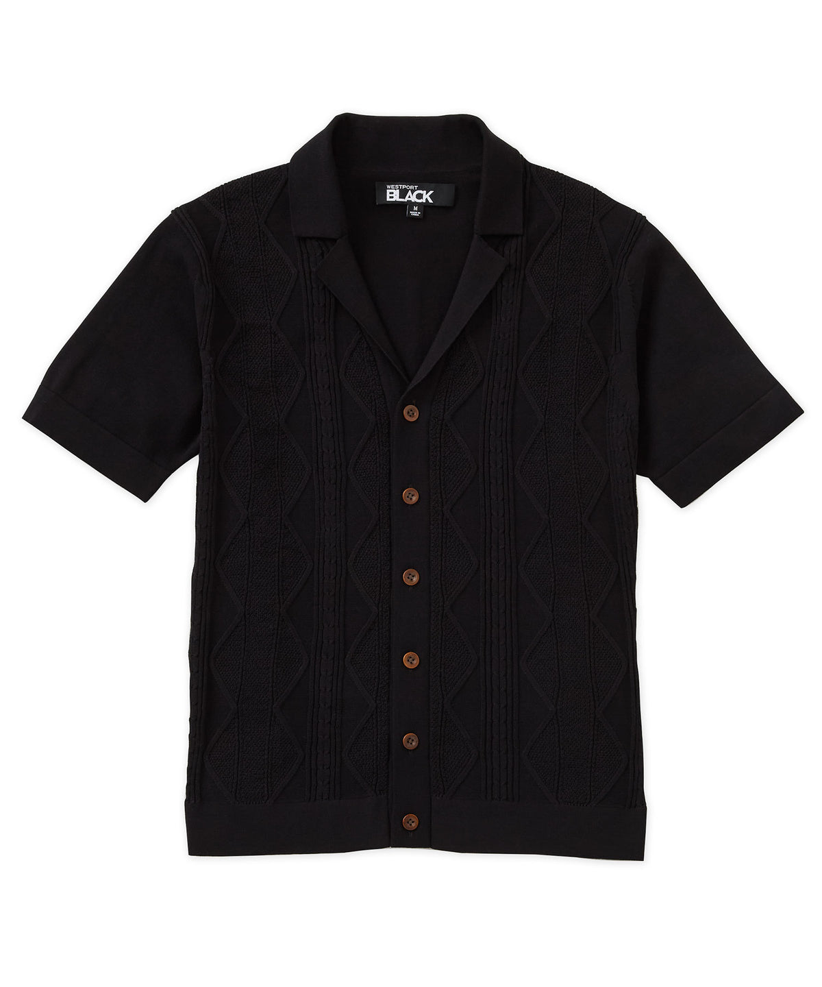 Westport Black Short Sleeve Sparks Button Front Cabana Polo Knit Shirt, Men's Big & Tall