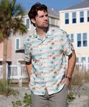 Westport Black Short Sleeve Printed Linen Camp Shirt