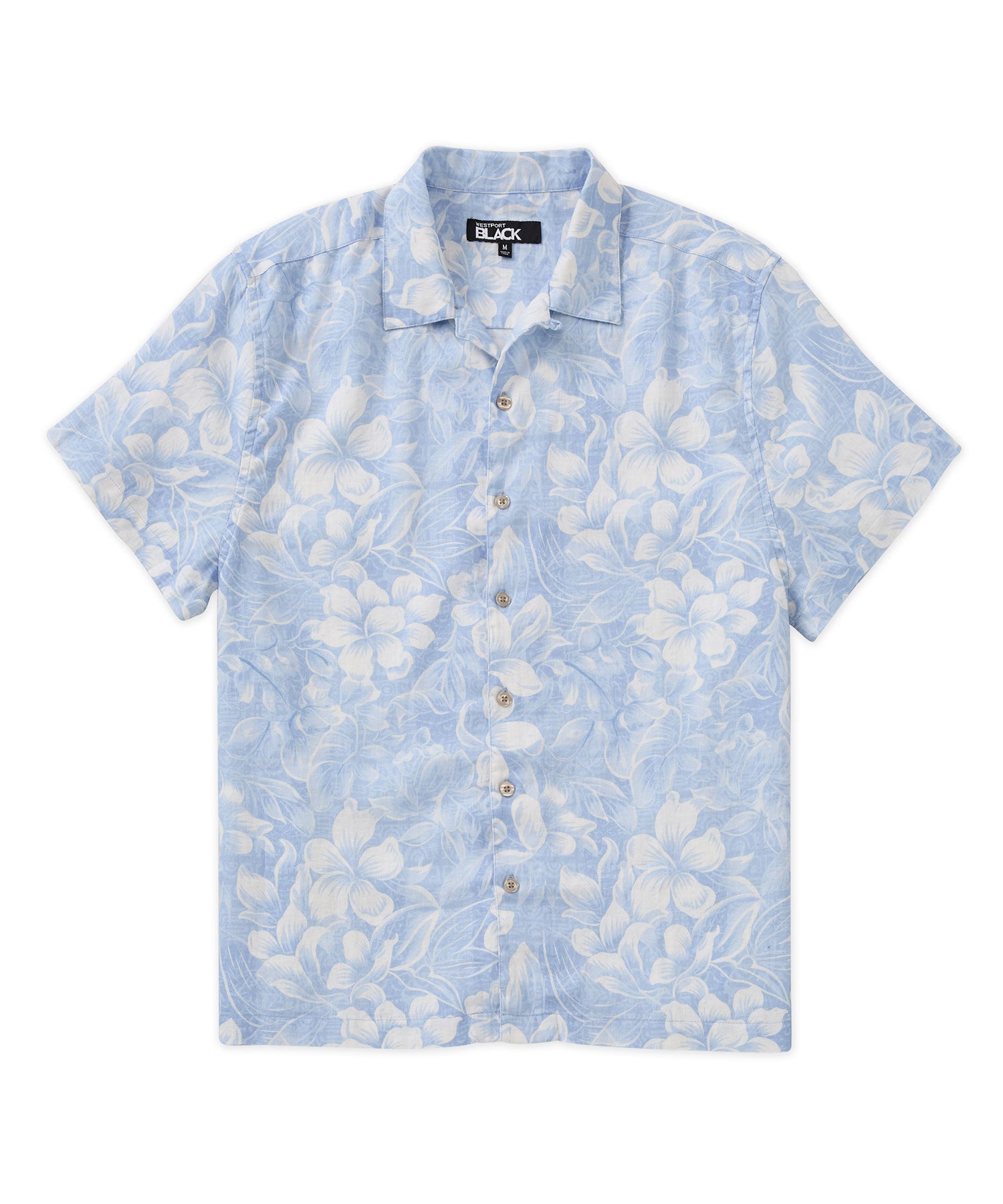 Westport Black Short Sleeve Printed Linen Camp Shirt