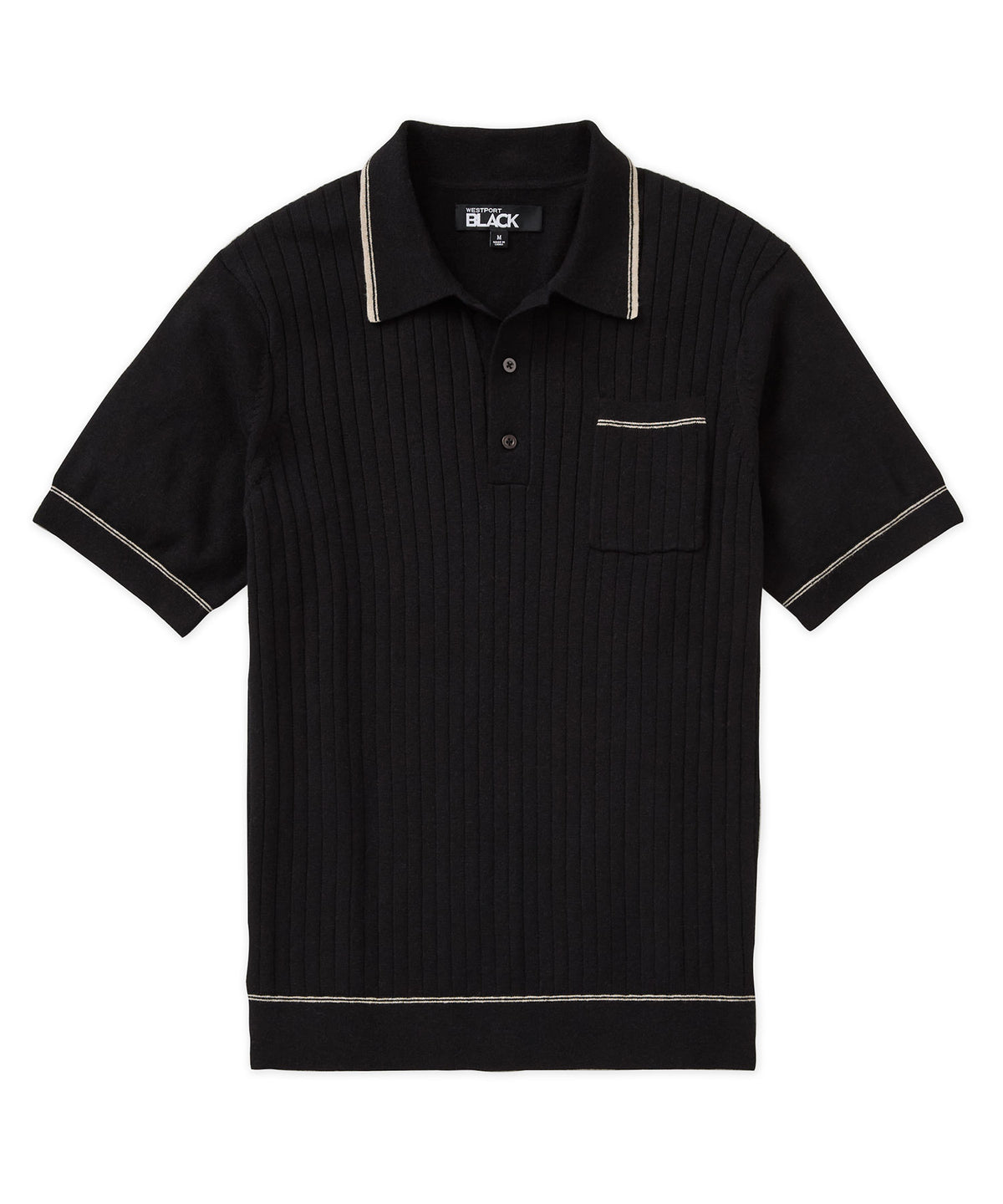 Westport Black Short Sleeve Amici Ribbed Knit Polo Shirt, Men's Big & Tall